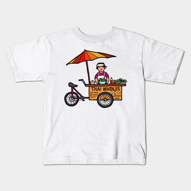 Street food vendor selling Thai noodle. Asian outdoor healthy eating. Kids T-Shirt by Nalidsa